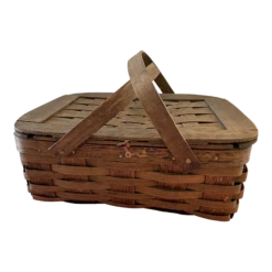 Vintage Peterboro Woven Wood Flip-Top Picnic Basket