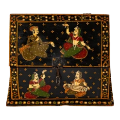 Vintage Rajasthani Indian Hand Painted Wood Jewelry Dowry Box
