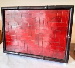 Vintage Red Lacquer Wood Bamboo Handled Magazine Holder -CHAIRISH Shop vintage red lacquer wood bamboo handled magazine holder 0658