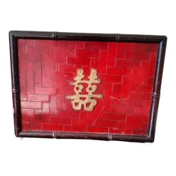 Front Page 14 Vintage Red Lacquer Wood Bamboo Handled Magazine Holder