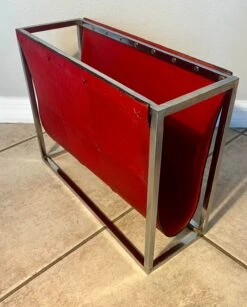 Vintage Red Leather And Chrome Magazine Caddy Rack By Global Views -CHAIRISH Shop vintage red leather and chrome magazine caddy rack by global views 6221