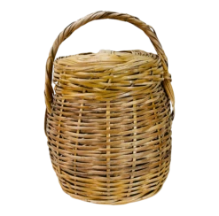 Vintage Round Covered Wicker Basket With Handles