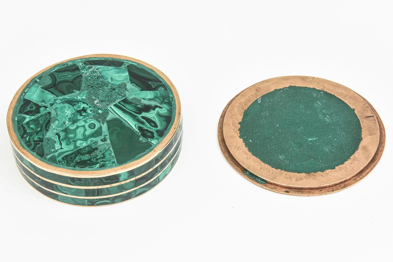 Vintage Round Malachite And Bronze Box Two Part 10 Vintage Round Malachite And Bronze Box Two Part - Image 8