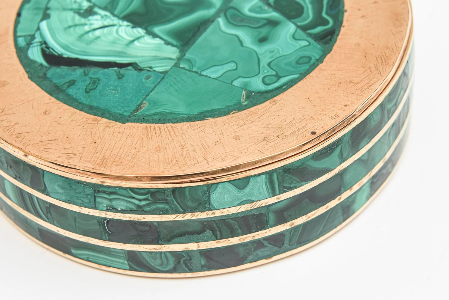 Vintage Round Malachite And Bronze Box Two Part 7 Vintage Round Malachite And Bronze Box Two Part - Image 5