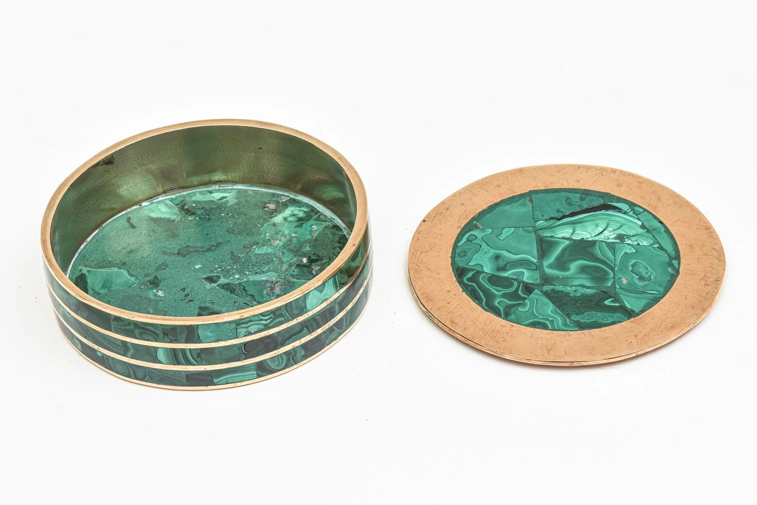 Vintage Round Malachite And Bronze Box Two Part 9 Vintage Round Malachite And Bronze Box Two Part - Image 7