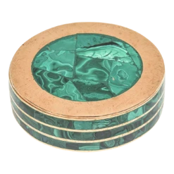 Vintage Round Malachite And Bronze Box Two Part