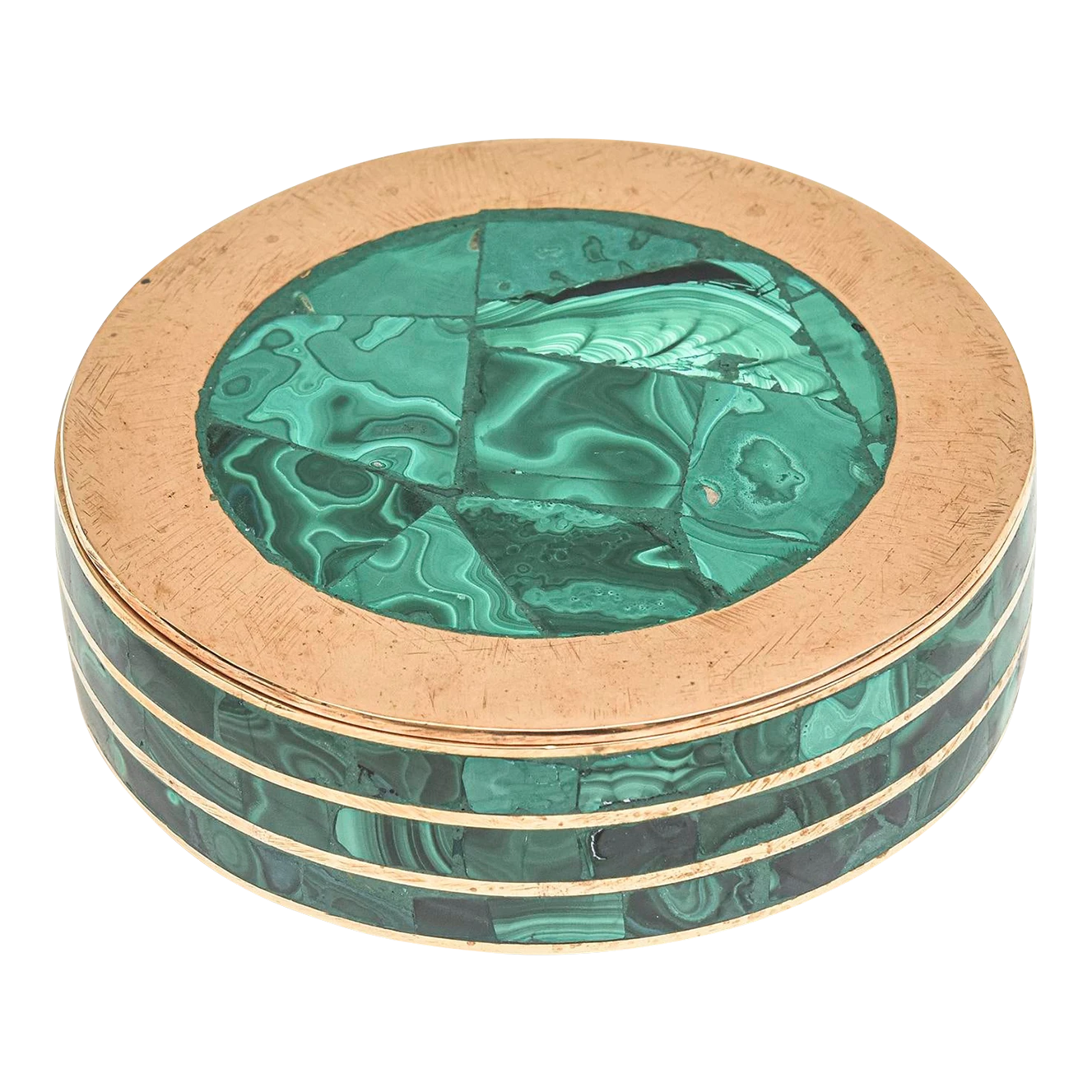 Vintage Round Malachite And Bronze Box Two Part 3 Vintage Round Malachite And Bronze Box Two Part