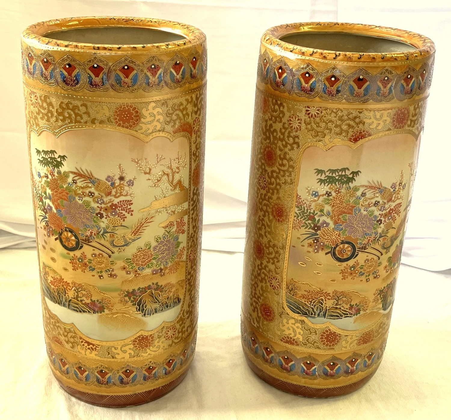Vintage 'Satsum' Ceramic Chinoiserie Style Tall Vases/ Umbrella Stands- A Pair 9 Vintage 'Satsum' Ceramic Chinoiserie Style Tall Vases/ Umbrella Stands- A Pair - Image 7