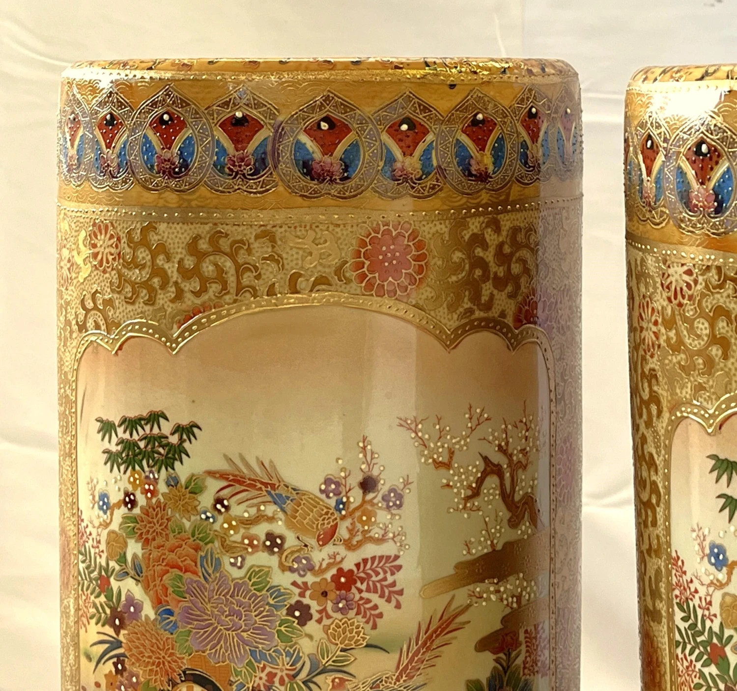 Vintage 'Satsum' Ceramic Chinoiserie Style Tall Vases/ Umbrella Stands- A Pair 5 Vintage 'Satsum' Ceramic Chinoiserie Style Tall Vases/ Umbrella Stands- A Pair - Image 3