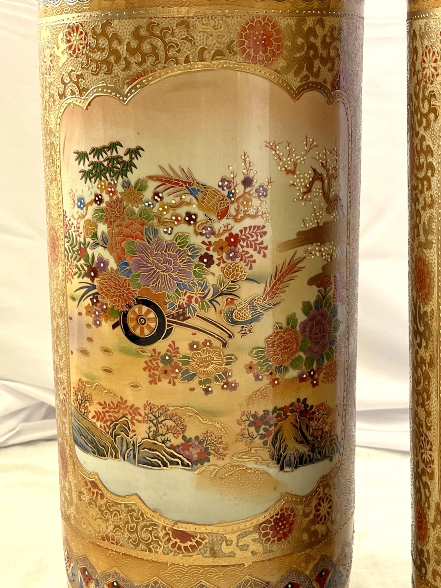 Vintage 'Satsum' Ceramic Chinoiserie Style Tall Vases/ Umbrella Stands- A Pair 8 Vintage 'Satsum' Ceramic Chinoiserie Style Tall Vases/ Umbrella Stands- A Pair - Image 6