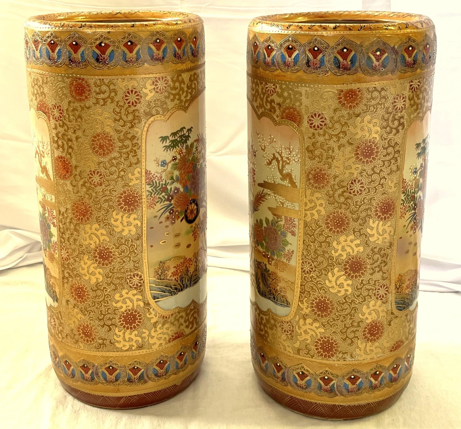 Vintage 'Satsum' Ceramic Chinoiserie Style Tall Vases/ Umbrella Stands- A Pair 6 Vintage 'Satsum' Ceramic Chinoiserie Style Tall Vases/ Umbrella Stands- A Pair - Image 4