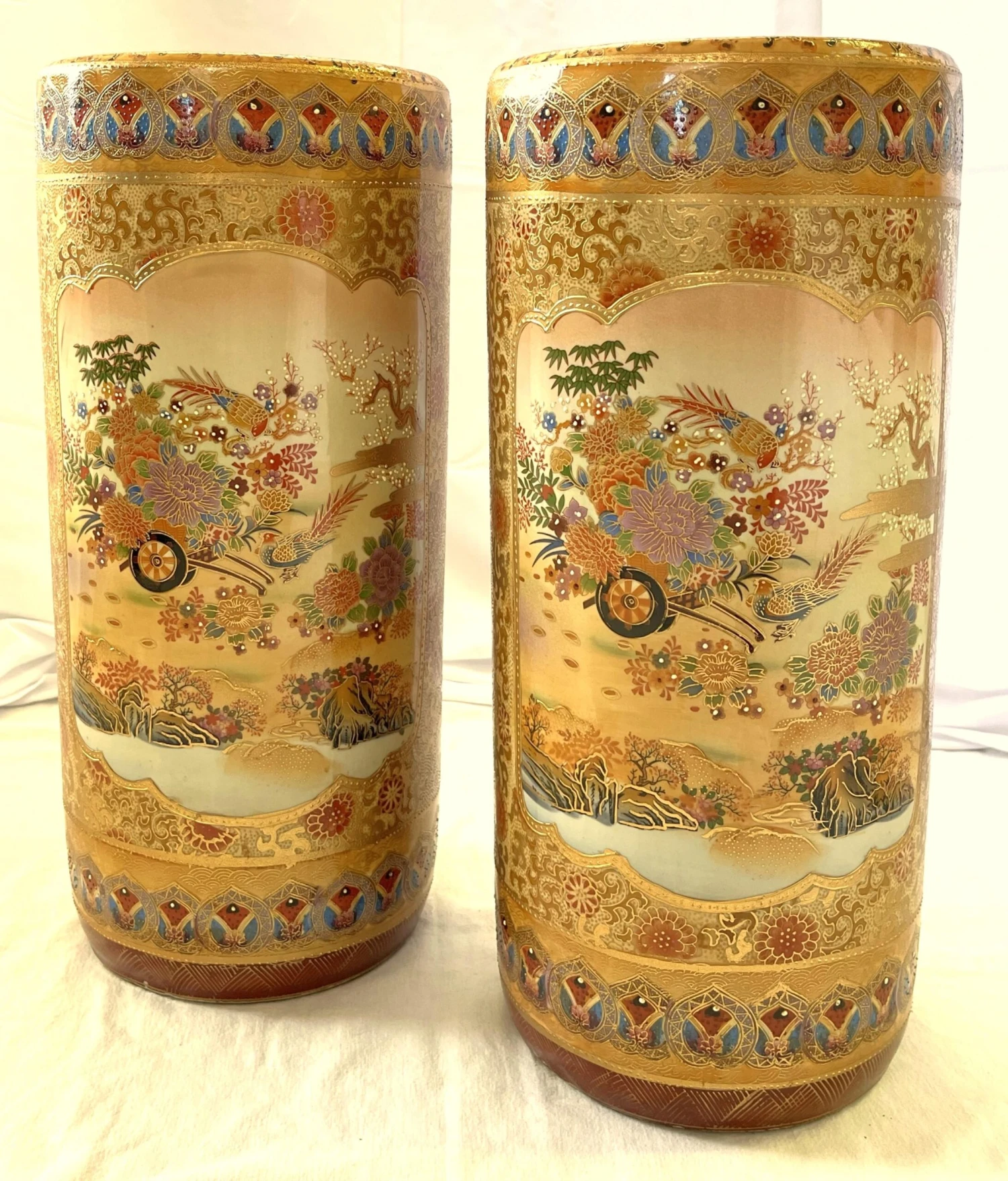 Vintage 'Satsum' Ceramic Chinoiserie Style Tall Vases/ Umbrella Stands- A Pair 7 Vintage 'Satsum' Ceramic Chinoiserie Style Tall Vases/ Umbrella Stands- A Pair - Image 5