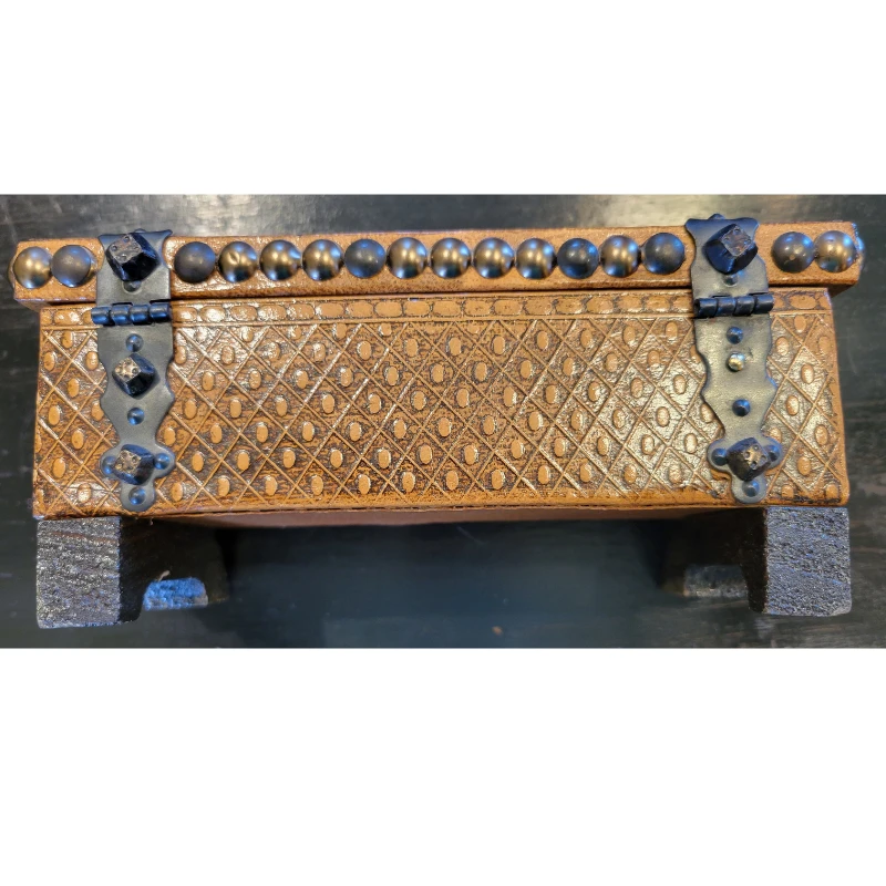 Vintage Spanish Tooled Leather Box 6 Vintage Spanish Tooled Leather Box - Image 4