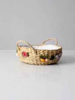 Vintage Straw Basket With Raffia Flowers -CHAIRISH Shop vintage straw basket with raffia flowers 4038