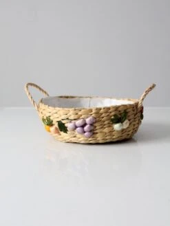 Vintage Straw Basket With Raffia Flowers -CHAIRISH Shop vintage straw basket with raffia flowers 4860