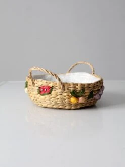 Vintage Straw Basket With Raffia Flowers -CHAIRISH Shop vintage straw basket with raffia flowers 5652