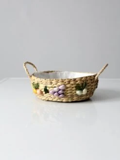 Vintage Straw Basket With Raffia Flowers -CHAIRISH Shop vintage straw basket with raffia flowers 6135