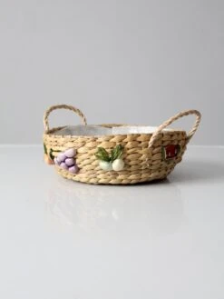 Vintage Straw Basket With Raffia Flowers -CHAIRISH Shop vintage straw basket with raffia flowers 9079