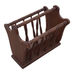 Vintage Turned Wood Colonial Style Espresso Stained Magazine Rack With Center Handle -CHAIRISH Shop vintage turned wood colonial style espresso stained magazine rack with center handle 3028