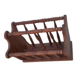 Vintage Turned Wood Colonial Style Espresso Stained Magazine Rack With Center Handle -CHAIRISH Shop vintage turned wood colonial style espresso stained magazine rack with center handle 4043