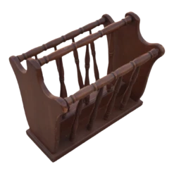 Vintage Turned Wood Colonial Style Espresso Stained Magazine Rack With Center Handle