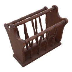 Vintage Turned Wood Colonial Style Espresso Stained Magazine Rack With Center Handle -CHAIRISH Shop vintage turned wood colonial style espresso stained magazine rack with center handle 9040