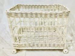Vintage White Woven Wicker Storage Basket Cart -CHAIRISH Shop vintage white woven wicker storage basket cart 0948