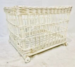 Vintage White Woven Wicker Storage Basket Cart -CHAIRISH Shop vintage white woven wicker storage basket cart 2050