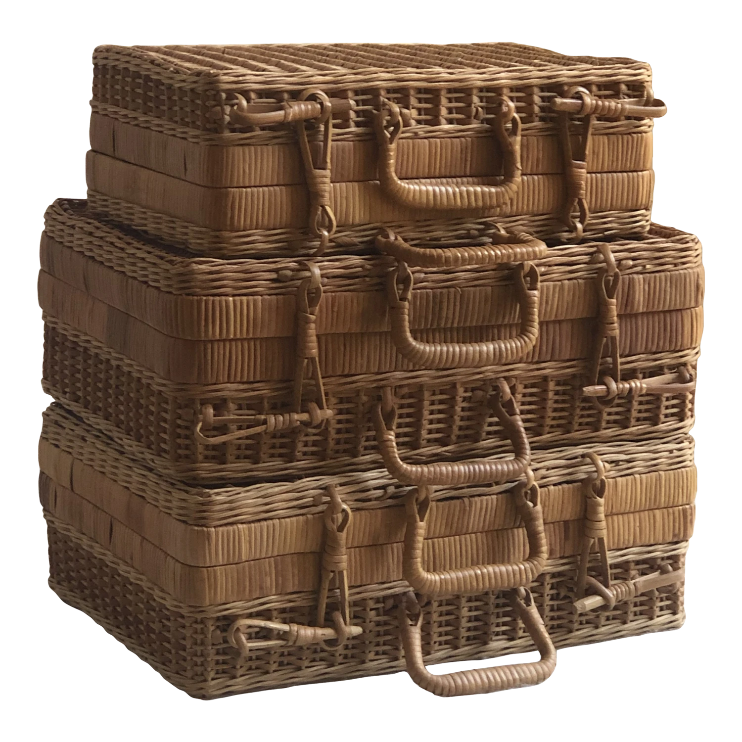 Vintage Wicker Basket Cases — Set Of 3 3 Vintage Wicker Basket Cases — Set Of 3