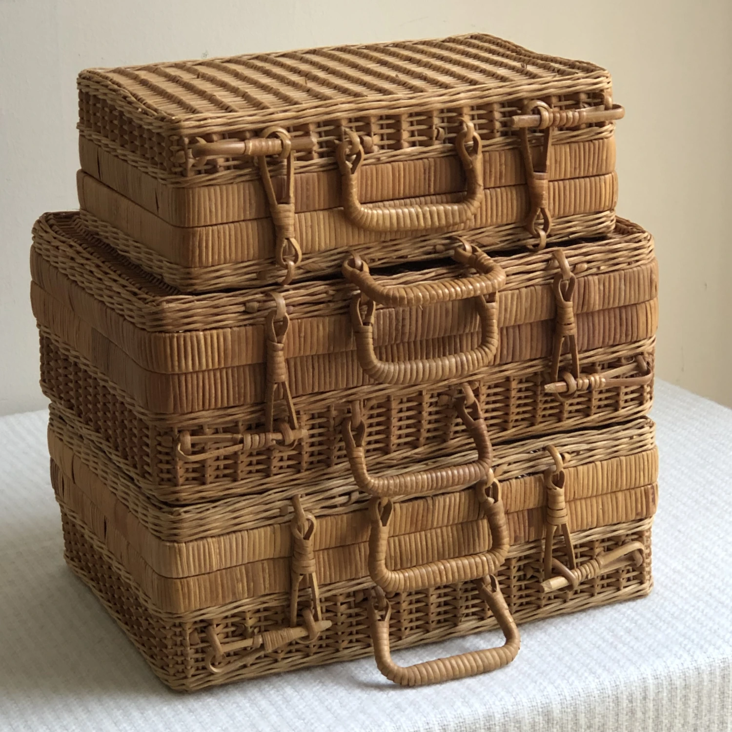 Vintage Wicker Basket Cases — Set Of 3 4 Vintage Wicker Basket Cases — Set Of 3 - Image 2