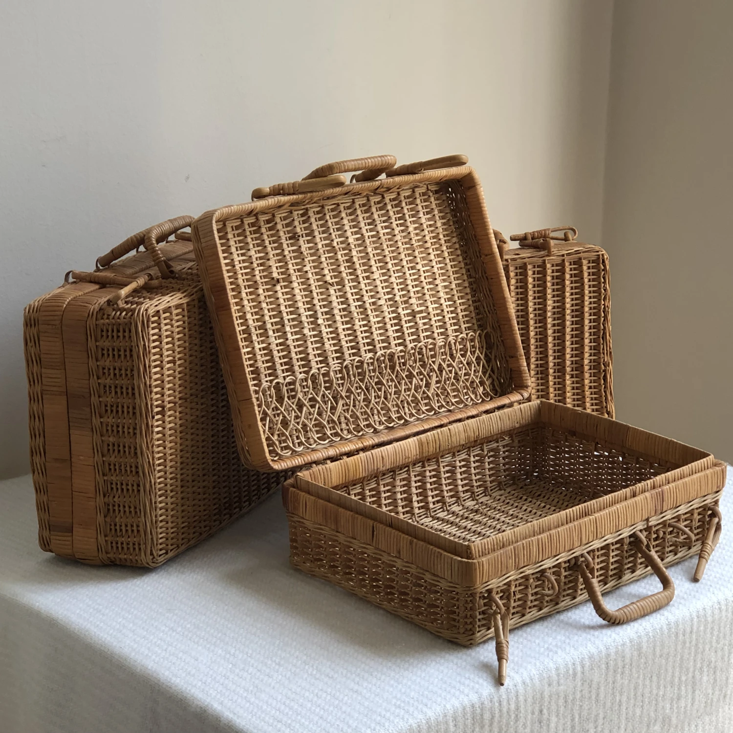 Vintage Wicker Basket Cases — Set Of 3 7 Vintage Wicker Basket Cases — Set Of 3 - Image 5