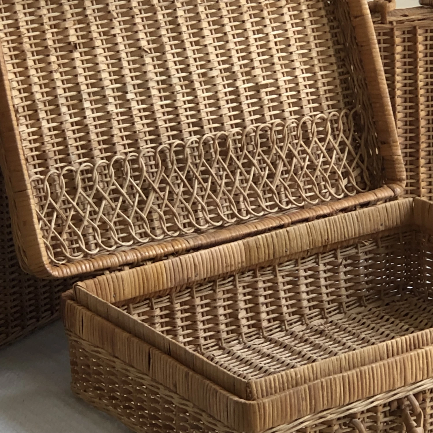 Vintage Wicker Basket Cases — Set Of 3 9 Vintage Wicker Basket Cases — Set Of 3 - Image 7