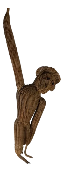Vintage Wicker Hanging Monkey, 1960s