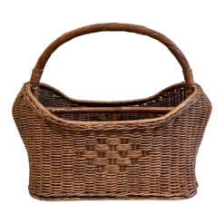 Vintage Wicker Magazine Basket With Woven Detail