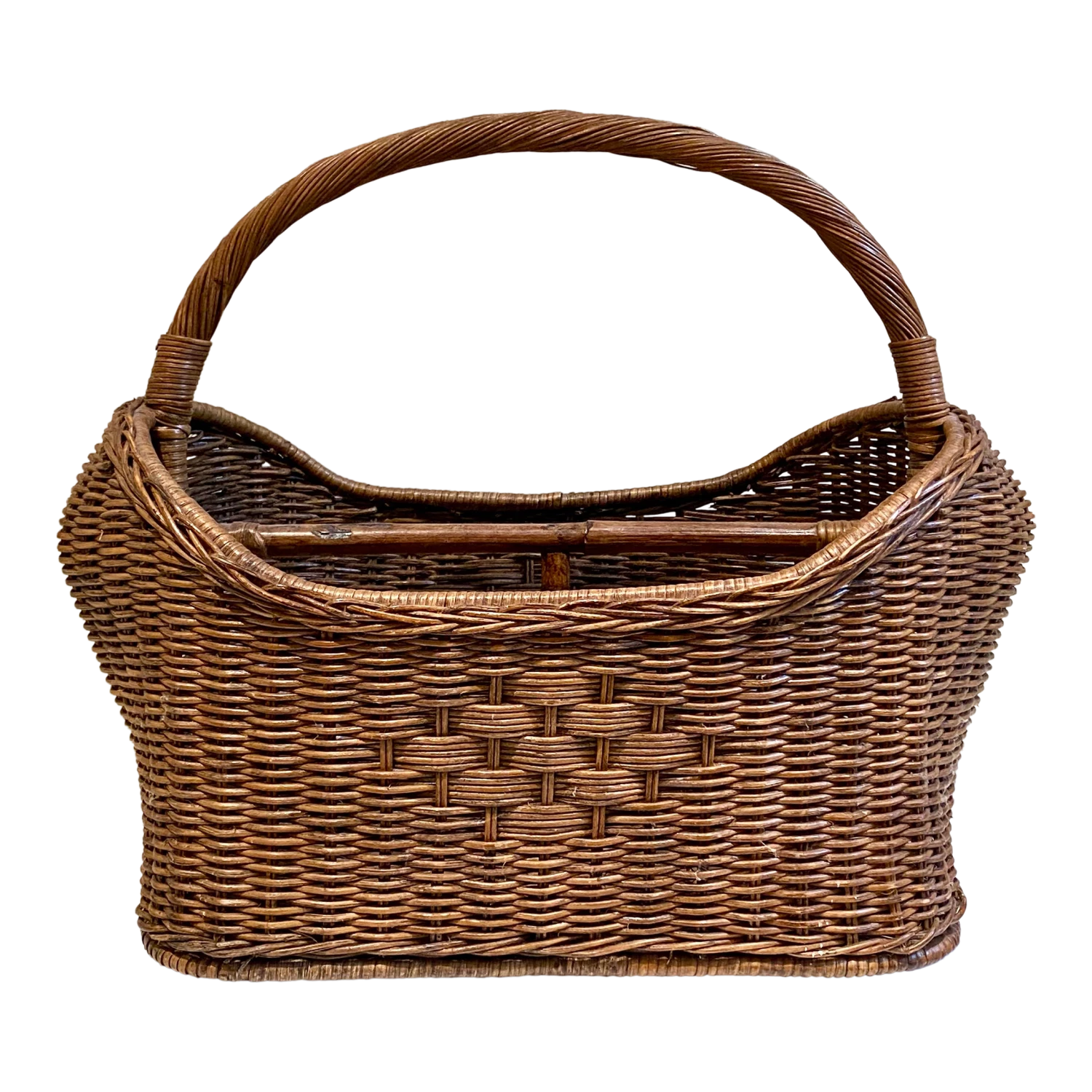 Vintage Wicker Magazine Basket With Woven Detail 3 Vintage Wicker Magazine Basket With Woven Detail