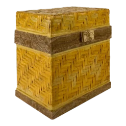 Vintage Woven Rattan And Onyx Tabletop Chest