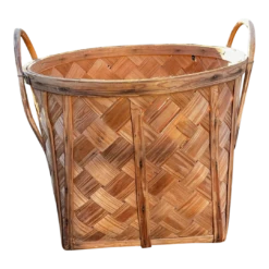 Vintage Woven Wicker Large Two Handled Basket